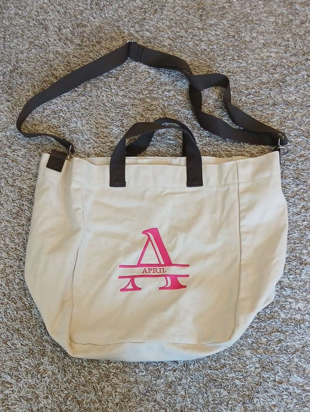 Canvas Tote Bag with Pink Monogram 'April'
